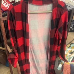 Red and Black Buffalo Plaid Open Cardigan